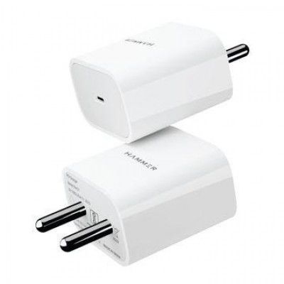 Hammer C1 20W Type C Fast Charger (Adapter Only, Short-Circuit Protection, White)