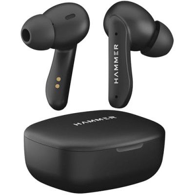 HAMMER Solitude Bluetooth Earbuds with Upto 22H Playtime, Enc, Fast Charging Type-C, Ipx4 Water Resistant, Bluetooth V5.3, Touch Controls and Voice Assistant (Truffle Black) - in Ear