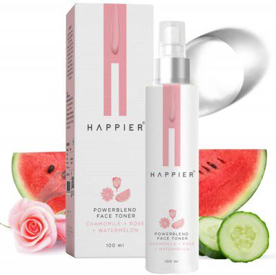 Happier Powerblend Hydrating Face Toner & Mist | Alcohol Free Toner | Tightens Pores | Toner for Glowing Skin | Dermatologically Tested | Rose Water Toner with Aloevera & Hyaluronic Acid | Pore Tighte