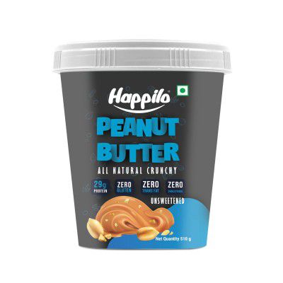 Happilo All Natural Peanut Butter Crunchy 500g, Protein Rich, Roasted Peanuts, No Added Sugar