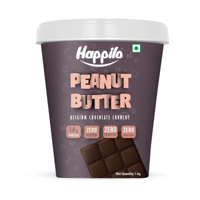 Happilo Belgium Chocolate Peanut Butter Crunchy 1kg, Protein Rich, Roasted Peanuts, No Added Sugar