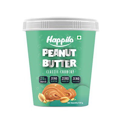 Happilo Classic Peanut Butter Crunchy 510g, Roasted Peanuts, No Added Sugar, Rich in Protein, Premium Non GMO Slow Roasted Peanut Butter| No Added Sugar | No Palm Oil & Vegan| Gluten Free | Vegan | Ch