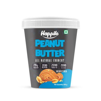 Happilo Peanut Butter All Natural Unsweetened Crunchy 200g, Protein Rich, Roasted Peanuts, No Added Sugar