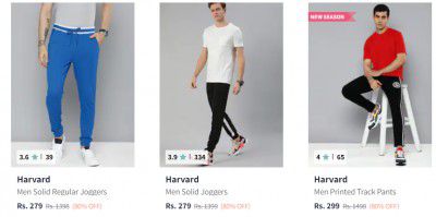 Harvard Men Trackpants Starts Rs 279 | Flat 80% Off