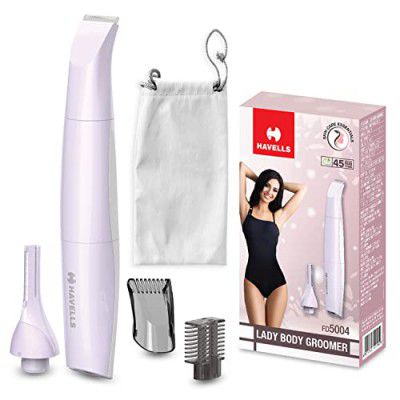 Havells 4-in-1 Lady Body Groomer | Bikini & Eyebrow Trimmer with Protective Combs | Recharegeable (Battery Powered) | FD5004