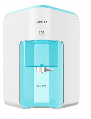 Havells Fab Alkaline 7 Litre Absoulety safe, RO + UV Purified Water Purifier with 7 Stages and Alkaline Water Technology (White and Sky Blue)