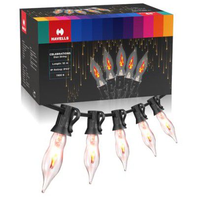 Havells Glass Celebrations Dian Led String Light for Indoor & Outdoor Festival Decoration (10 Metre,33 Feet, 21 Bulbs & 3 Spare Bulbs), Multicolor