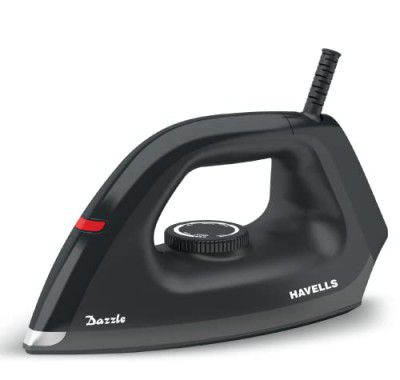 Havells Plastic Dazzle 1100W Dry Iron Press German Technology Non Sick Coated Sole Plate (Black), 1100 Watts