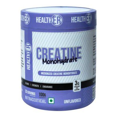 HealthER Pure Micronised Creatine Monohydrate Powder - Pre/Post Workout Supplement for Muscle Strength, Endurance and Gain | Unflavored, 100g (33 Servings)