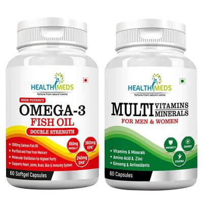 Healthmeds Omega-3 Fish Oil Fatty Acids 360mg EPA & 240mg DHA for Healthy Heart, Better Skin, Bones, Joint Care & Eye Health for Men and Women -1000mg/ 