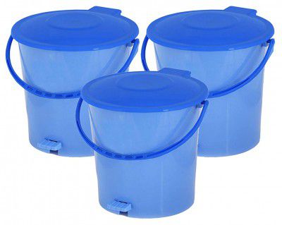 Heart Home 3 Pieces Ultra Plastic Garbage Waste Pedal Dustbin for Home, Office with Handle, 5 Liters (Blue)- HEART7138