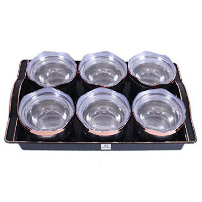 Heart Home 6 Containers & Plastic Tray Set|Stainless Steel Snackers,Cookies,Nuts Serving Bowls|Airtight Containers with Lid,300 ml (Black)