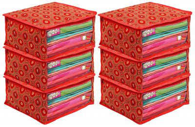 Heart Home Bandhani Design 6 Piece Cotton Saree Cover/Wardrobe Storage Organizer (Red) - HEART2625