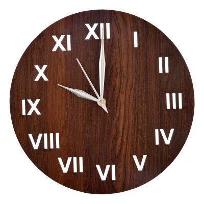 Heart Home Roman Number Round Shaped Wooden 10 Wall Clock (Brown, Standard - 25cm x 25cm)