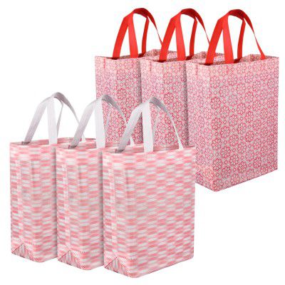 Heart Home Shopping Handbag | Grocery Handbag | Shopping Bag | Grocery Shopping Bag | Reusable Shopping Bags | Vegetable Bag | Star-Print Carry Bag | Pack of 3 | Pink