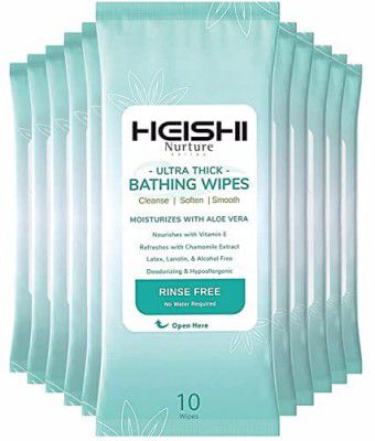 HEISHI Spongee Soft Body Cleansing Wet Wipes for Adult, 240x300 mm 10 Wipes/Pack (Pack of 1), 10 Wipes