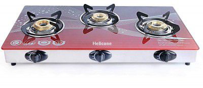 Helicon Premium Red Glass 3 Burner Automatic Gas Stove - (Auto Ignition)