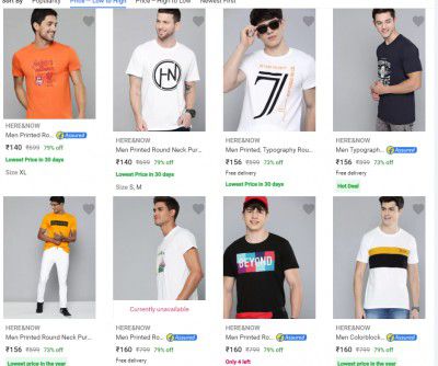 Here Now Mens Tshirts Starting @ Rs.129