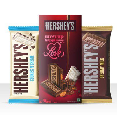 Hershey's Bar Valentine Greeting Pack Creamy Milk & Cookies N Creme Chocolate, 2 X 100 g