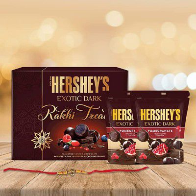 Hersheys Exotic Dark Chocolate Rakhi Gift Pack -Pomegranate|with Rakhi |1 Gift Hamper (2*100 gm Pack) + Rakhi