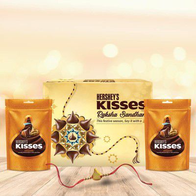 HERSHEYS Kisses Chocolate Rakhi Gift Pack -Whole Almond Variant | with Special Kisses-Shaped Rakhi | 1 Gift Hamper (2*100gm Pack)