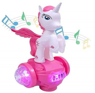 HIGH TRUSTED 360 Degree Baby Horse Stunt Toy Lights and Sound Electric Car Model Toy Vehicles Toys for Kids Best Birthday and Festival Gift (Pink)