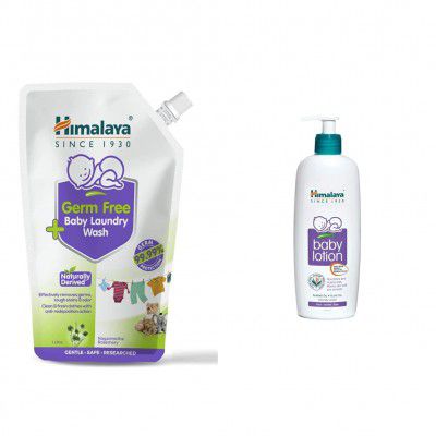 Himalaya Germ Free Baby Laundry Wash 1 L Pouch, White, (7004801) & Himalaya Baby Body Lotion, For All Skin Types (400 ml)