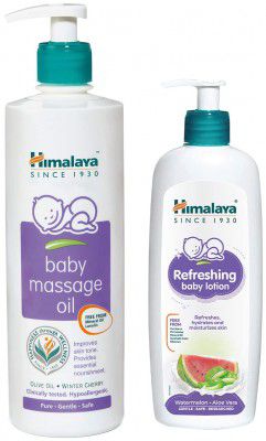 Himalaya Refreshing Baby Lotion 400 ml & Himalaya Face Body Oil Baby Massage Oil (500 ML)