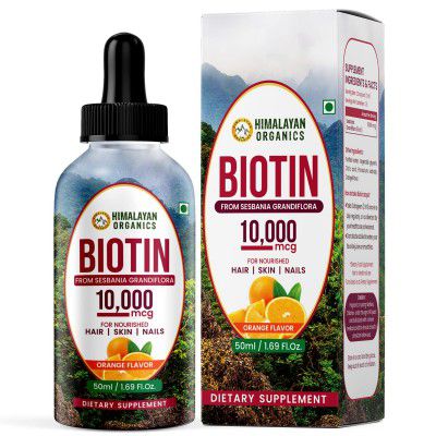 Himalayan Organic Liquid Biotin 10000Mcg Form Sesbania Grandiflora | 25x Better Absorption | Soft And Glowing Skin, Long Strong Hair And Nails - 50ml (Orange Flavor)