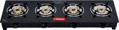 Hindflame 4 Burner Straight Line Black Glass Manual Gas Stove 