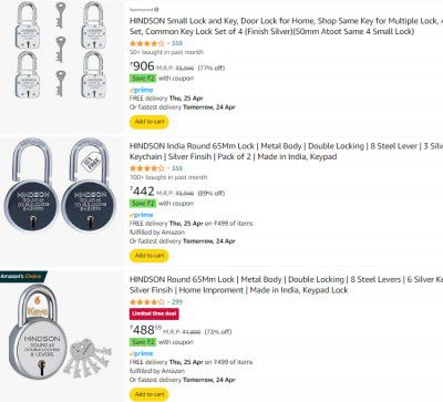 HINDSON Lock Upto 89% off