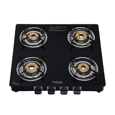 Hindware Brio 4B - 4 Brass Burner Gas Stove (Black)