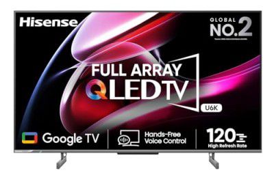 Hisense 65 inches 4K Ultra HD Smart QLED Google TV 65U6K (Gray) | Dolby Vision & Atmos | HSR 120 Mode | 32 Full Array Local Dimming Zones