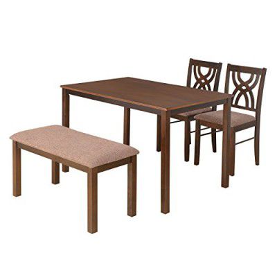 @home by Nilkamal Alice Solid Rubber Wood Dining Table 4 Seater| Four Seater Wooden Table with Two Chairs and 1 Bench 