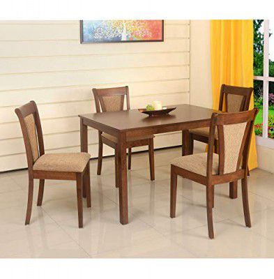 @home by Nilkamal Jewel Solid Rubber Wood Dining Table 4 Seater| Four Seater Wooden Table with Four Chairs 