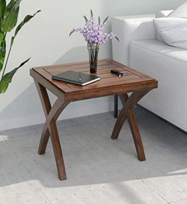 @home By Nilkamal Karla Solid Wood Side Table (Sun Walnut)