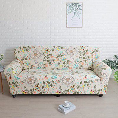 @home by Nilkamal Polyester 3 Seater Sofa Cover | Damask Design|Stretachable & Fitted Cover | Washable Couch Cover with Universal fit | Set of 1-230 x 90 cm | Floral White & Multicolor