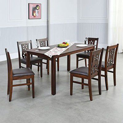 @home by Nilkamal Rigel 6 Setaer Solid Wood Dining Set With Chairs in Dark Walnut Finish For Dining & Kitchen Room