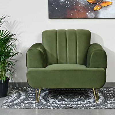 @home by Nilkamal Somerville 1 Seater Fabric Sofa (Olive Green)