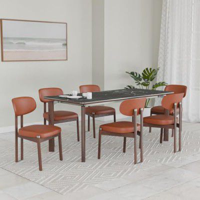 @home by Nilkamal Trinity 1+6Dining Kit | American Walnut Wood Construction | Includes a 6-Seater Table, 6 Chairs