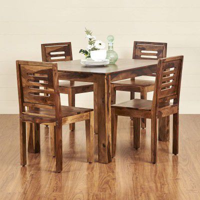 Home Centre Adana Brown Sheesham Wood 4-Seater Dining Table Set with Chairs