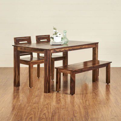 Home Centre Adana Honey Brown 4 Seater Dining Table with Bench and Chairs