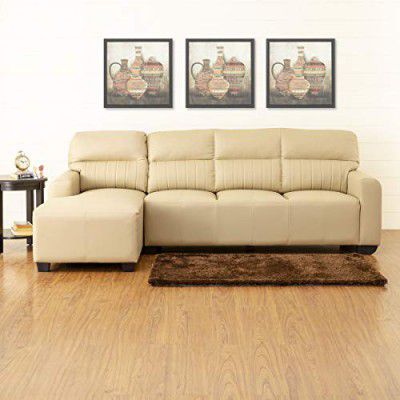 Home Centre Albury Solid Left-Side Corner Sofa - Beige, Faux Leather, Pine Wood