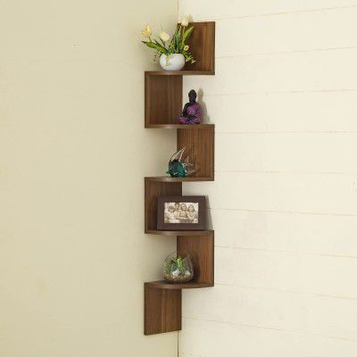 Home Centre Bergen Brown Zig-Zag Engineered Wood Wall Shelf- 20x129.5cm