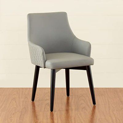 Home Centre Black is Beautiful Grey Leather Solid Wood Set of 2 Dining Chair, 21 * 22 * 32 inches