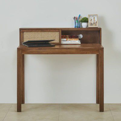 Home Centre Cane Connection Brown Mango Wood Writing Table