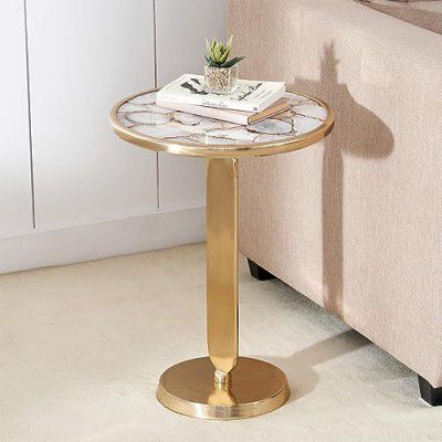 Home Centre Chester Marble Top Accent Table - Gold