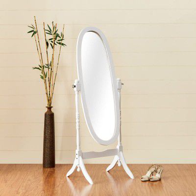 Home Centre Cheval White Solid Rubberwood Oval Standing Mirror