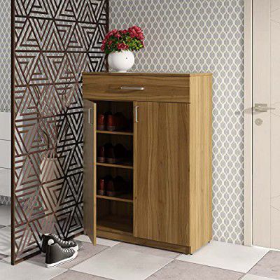 Home Centre Engineered Wood Quadro Two-Door Shoe Cabinet (Beige, Walnut)