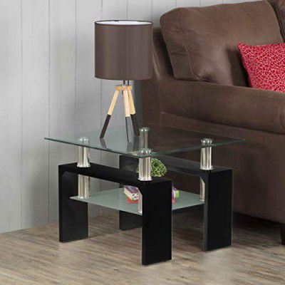 Home Centre Finn Tempered Glass Top End Table - Black